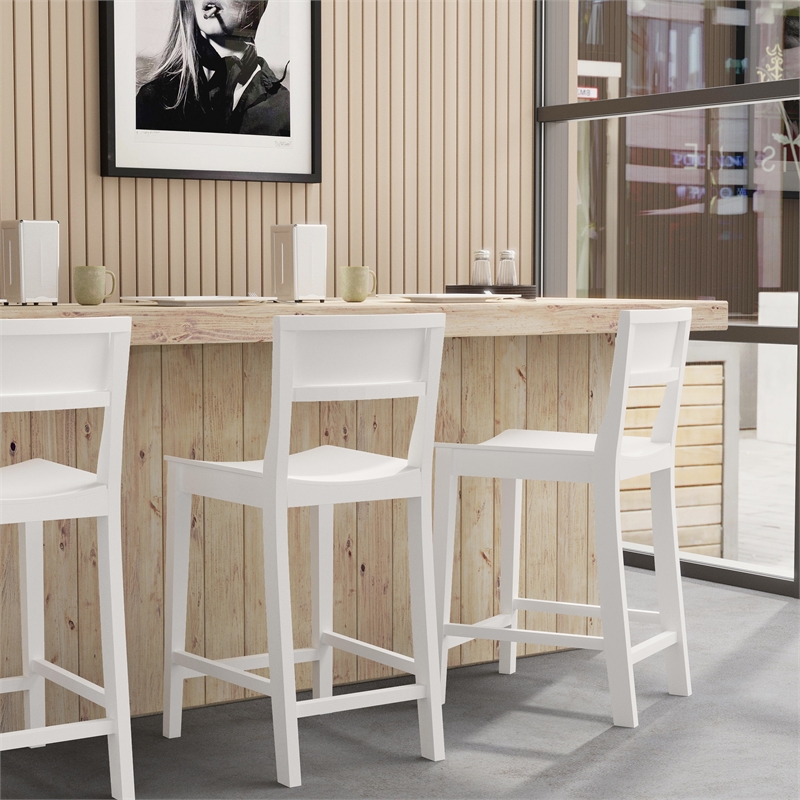 Pemberly Row Saddle Seat Counter Stools Set of Two in White Rubberwood