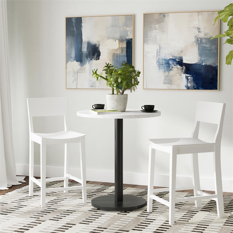 Pemberly Row Saddle Seat Counter Stools Set of Two in White Rubberwood