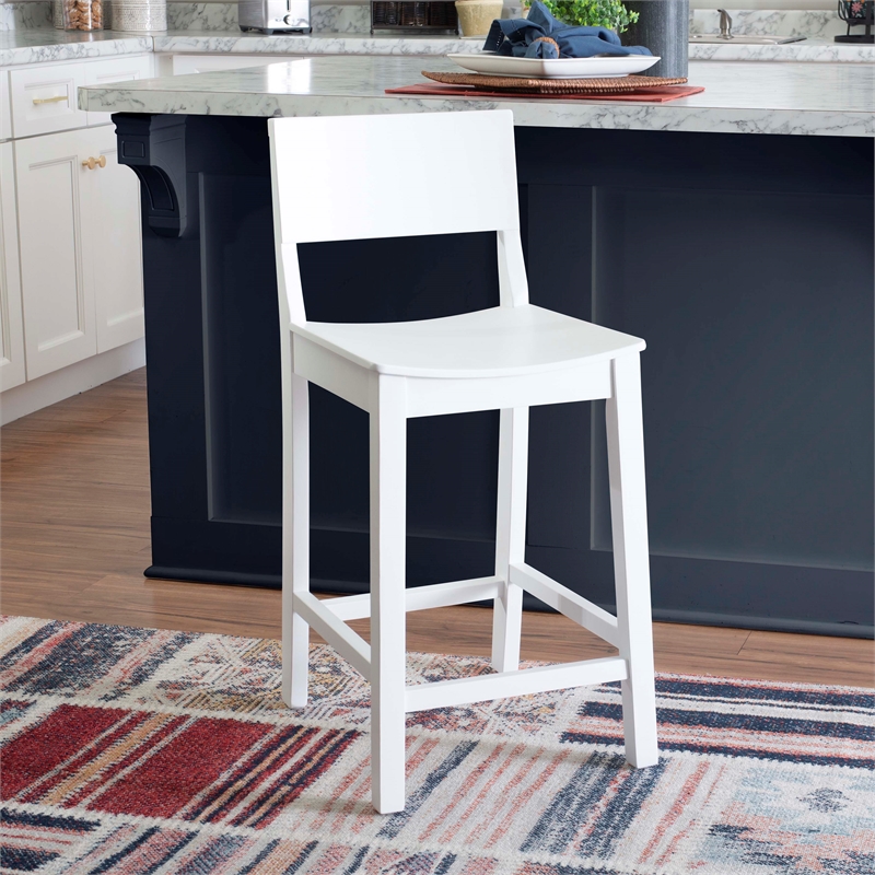 Pemberly Row Saddle Seat Counter Stools Set of Two in White Rubberwood