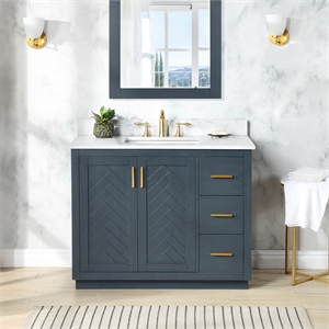 Pemberly Row 42&quot Charcoal Blue Wood Vanity w/ Composite Stone Top without Mirror