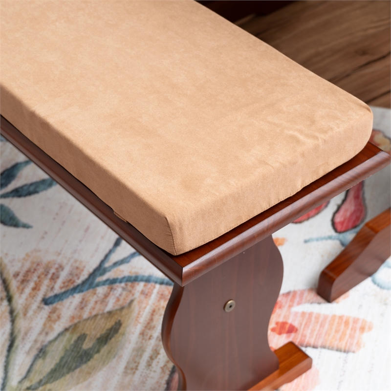 Pemberly Row 3 Pc Walnut Nook Set with 4 Pc Polyester Cushion Set in Beige