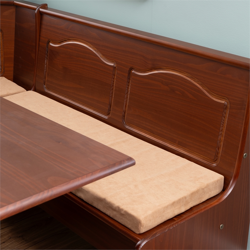 Pemberly Row 3 Pc Walnut Nook Set with 4 Pc Polyester Cushion Set in Beige