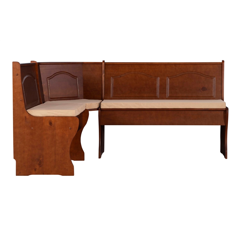 Pemberly Row 3 Pc Walnut Nook Set with 4 Pc Polyester Cushion Set in Beige