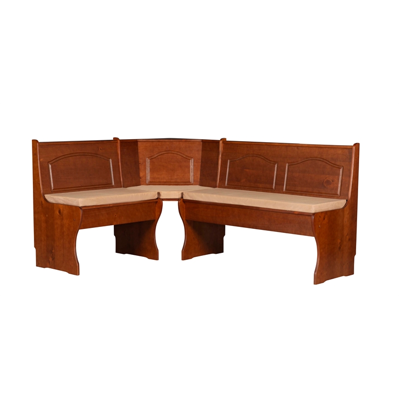 Pemberly Row 3 Pc Walnut Nook Set with 4 Pc Polyester Cushion Set in Beige