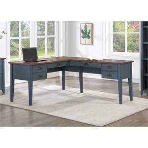 Pemberly Row Farmhouse Wood Desk with Storage Drawer in Blue