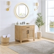 Pemberly Row Wood Vanity in Weathered Fir Calacatta White Quartz Top w/ Mirror