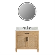 Pemberly Row Wood Vanity in Weathered Fir Calacatta White Quartz Top w/ Mirror