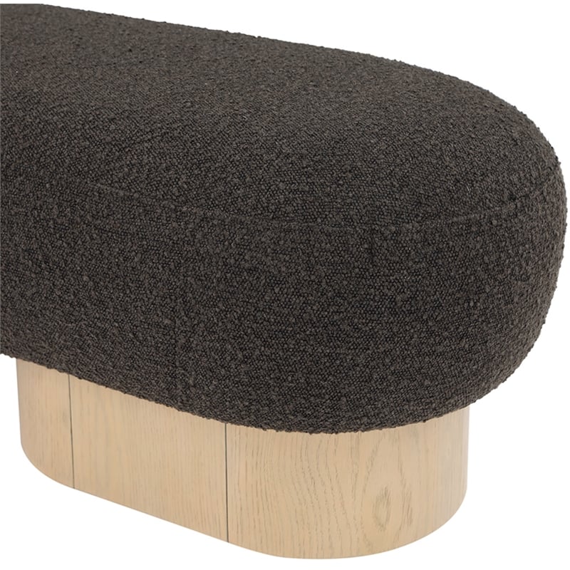 Pemberly Row Contemporary Brown Boucle Fabric Bench in Rich Natural Oak Finish