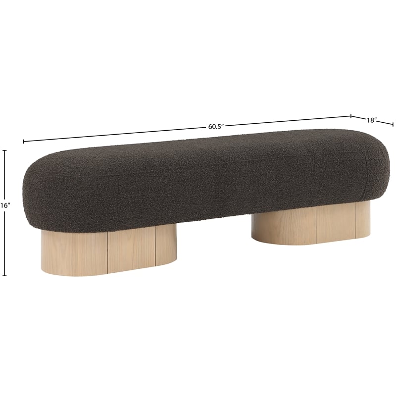 Pemberly Row Contemporary Brown Boucle Fabric Bench in Rich Natural Oak Finish