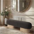 Pemberly Row Contemporary Brown Boucle Fabric Bench in Rich Natural Oak Finish