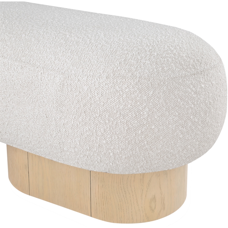 Pemberly Row Contemporary Cream Boucle Fabric Bench in Rich Natural Oak Finish