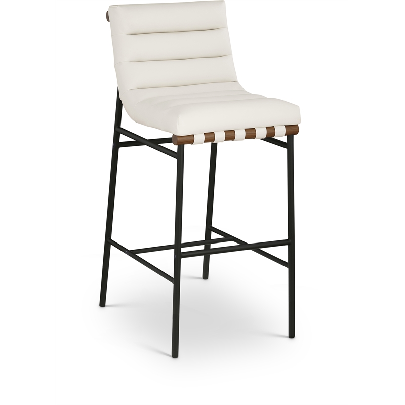 Pemberly Row Contemporary Cream Vegan Faux Leather Bar Stool