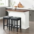 Pemberly Row 3-Piece Wood Kitchen Island w/ Square Stools in White