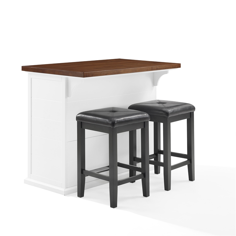 Pemberly Row 3-Piece Wood Kitchen Island w/ Square Stools in White