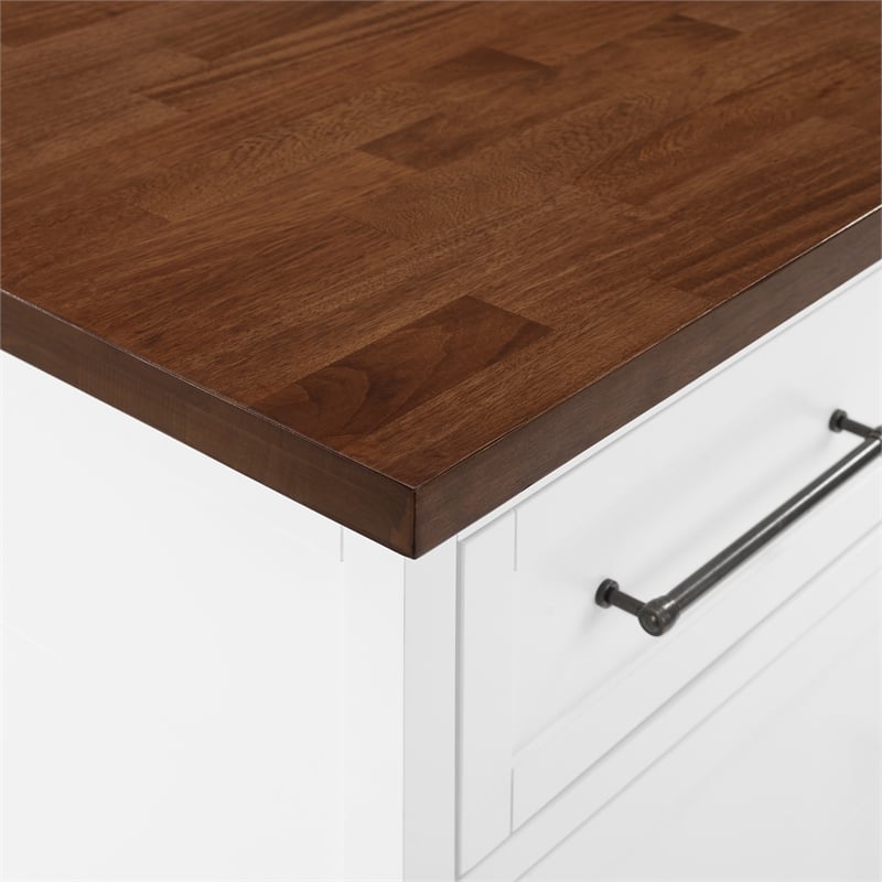 Pemberly Row 3-Piece Wood Kitchen Island w/ Square Stools in White
