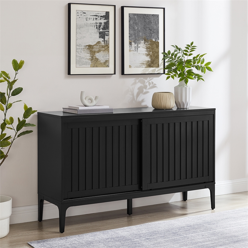 Pemberly Row Modern Particle Board Wood Sideboard in Matte Black