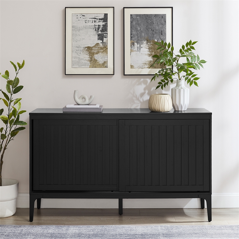 Pemberly Row Modern Particle Board Wood Sideboard in Matte Black