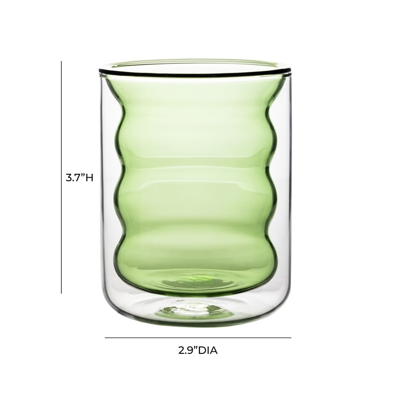 Pemberly Row Waves Transitional Glass Water Glasses in Green (Set of 4)