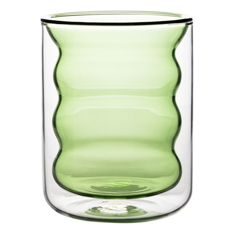 Pemberly Row Waves Transitional Glass Water Glasses in Green (Set of 4)