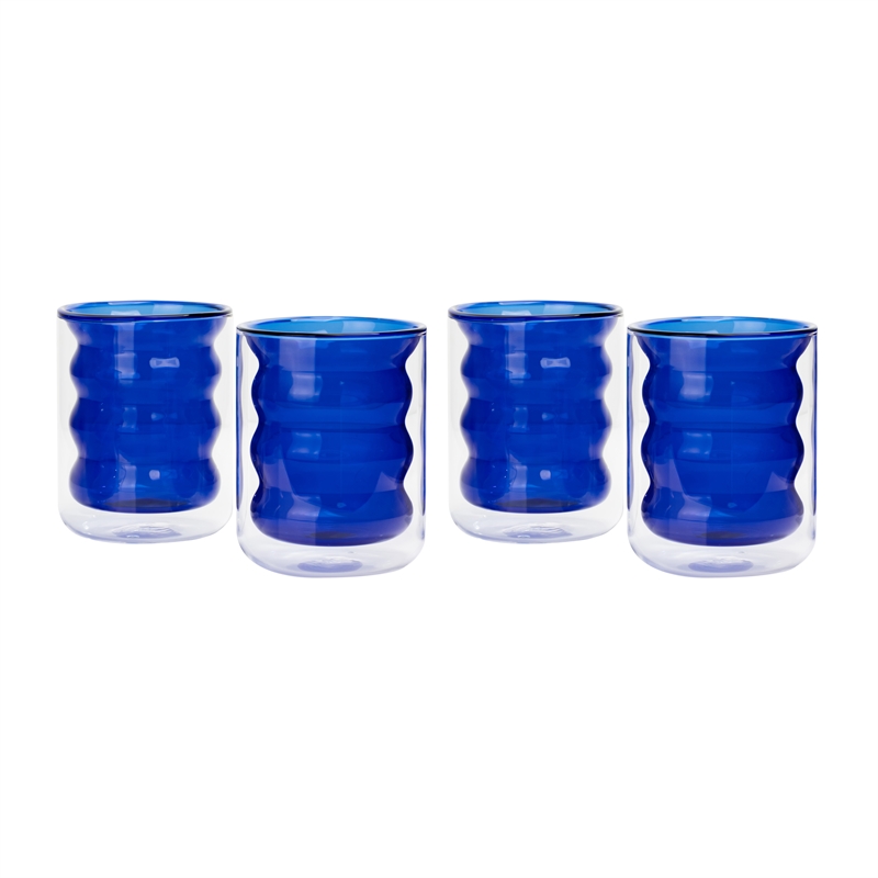 Pemberly Row Waves Transitional Glass Water Glasses in Blue (Set of 4)