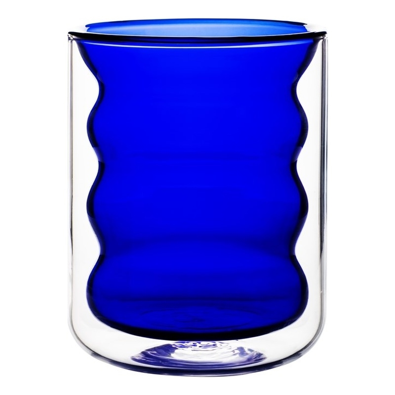 Pemberly Row Waves Transitional Glass Water Glasses in Blue (Set of 4)
