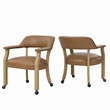 Pemberly Row Faux Leather Dining Arm Chair w/Caster in Brown