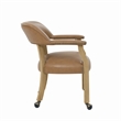Pemberly Row Faux Leather Dining Arm Chair w/Caster in Brown