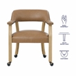 Pemberly Row Faux Leather Dining Arm Chair w/Caster in Brown