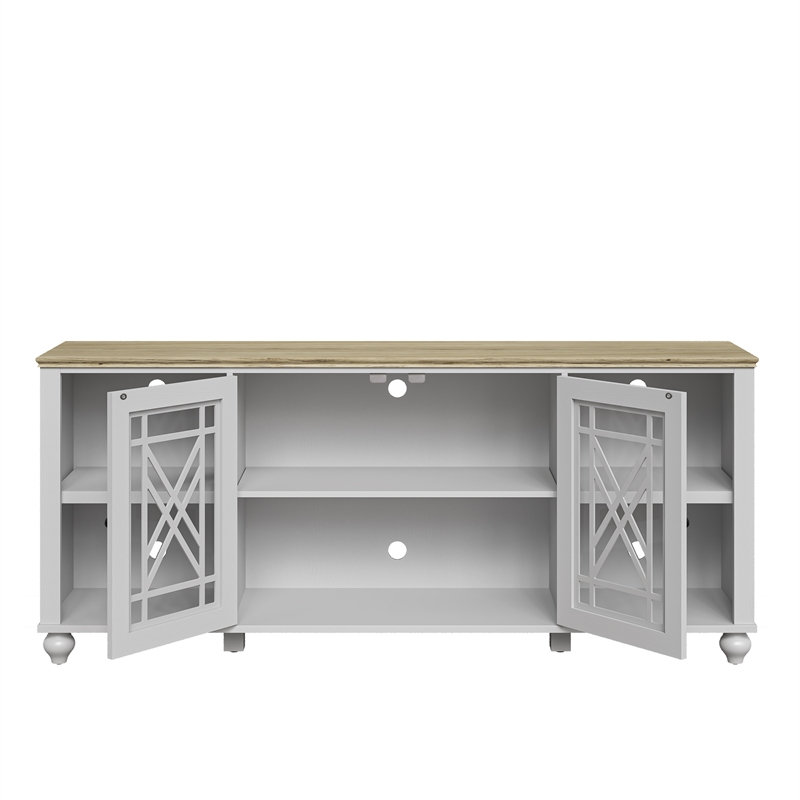Pemberly Row Vintage Grayish White TV Stand w/ Carved Doors for TVs Up to 80