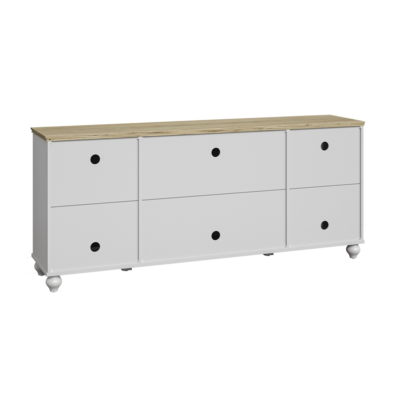Pemberly Row Vintage Grayish White TV Stand w/ Carved Doors for TVs Up to 80