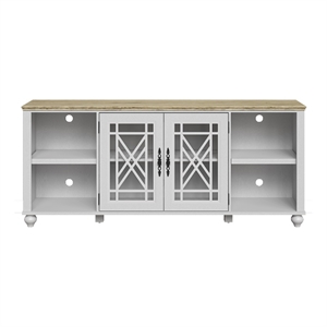 Pemberly Row Vintage Grayish White TV Stand w/ Carved Doors for TVs Up to 80&quot