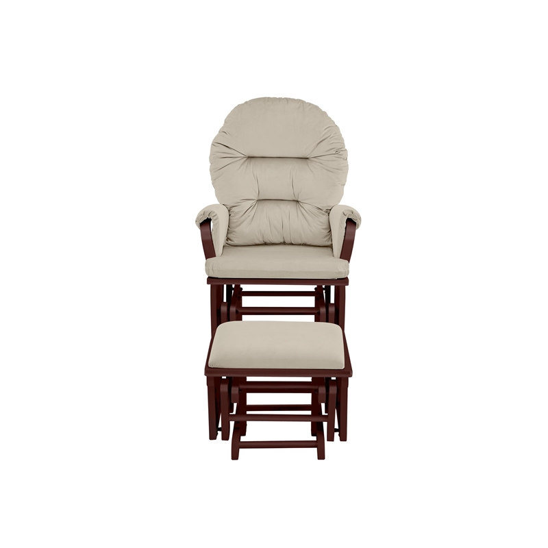 Pemberly Row Glider and Ottoman Espresso Wood and Beige Fabric