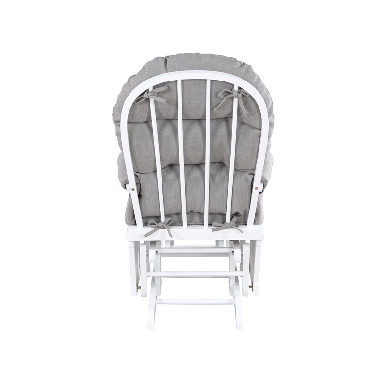 Pemberly Row Contemporary Glider and Ottoman White Wood Oyster Fabric