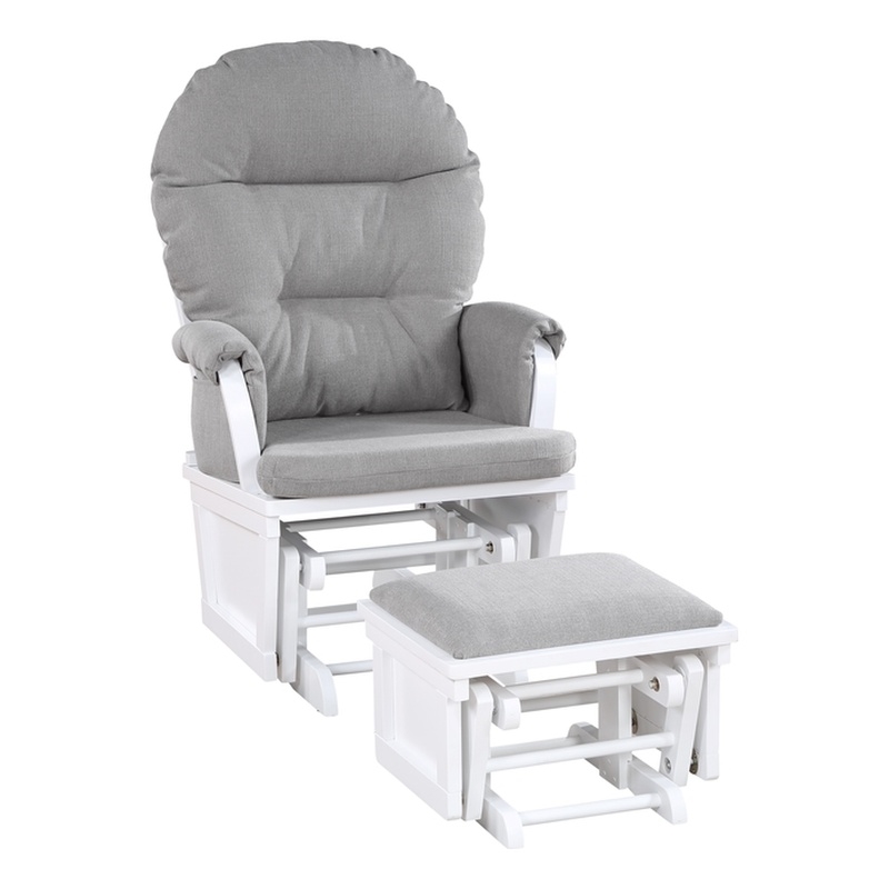 Pemberly Row Contemporary Glider and Ottoman White Wood Oyster Fabric