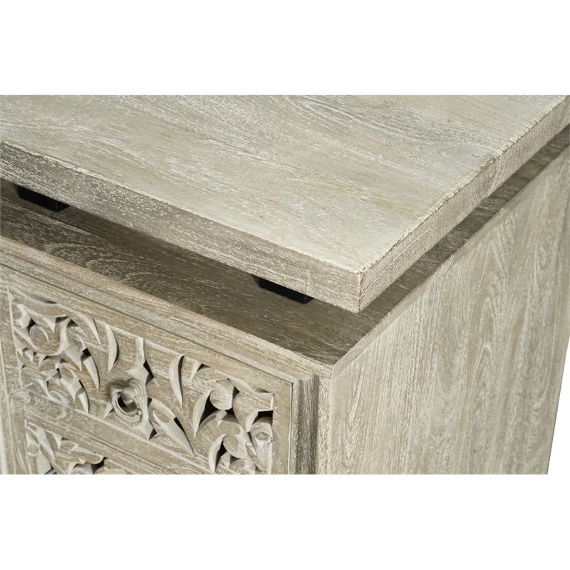 Pemberly Row 3-drawer 1-door Floral Carved Solid Wood Desk in Gray