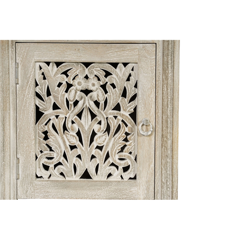 Pemberly Row 3-drawer 1-door Floral Carved Solid Wood Desk in Gray