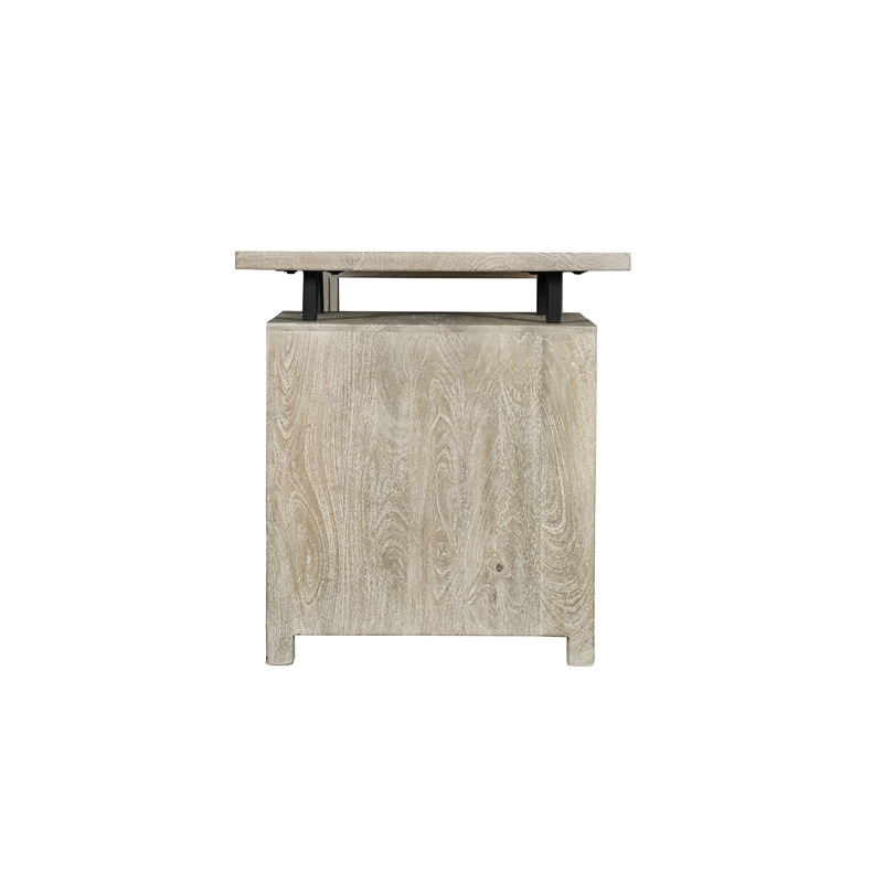 Pemberly Row 3-drawer 1-door Floral Carved Solid Wood Desk in Gray