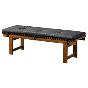 Pemberly Row 59&quot Mid Century Vegan Leather Upholstered Solid Wood Bench in Black