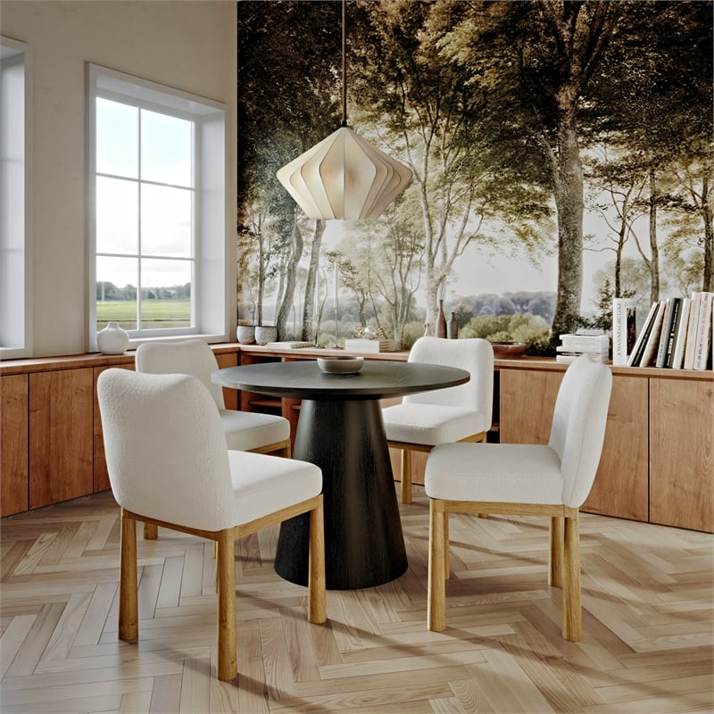 Pemberly Row Modern / Contemporary Cream Velvet Oak Dining Chair