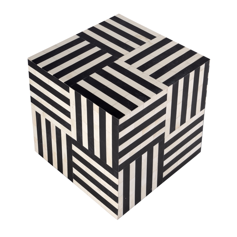 Pemberly Row Contemporary Square Bone In-Lay End Table-Black