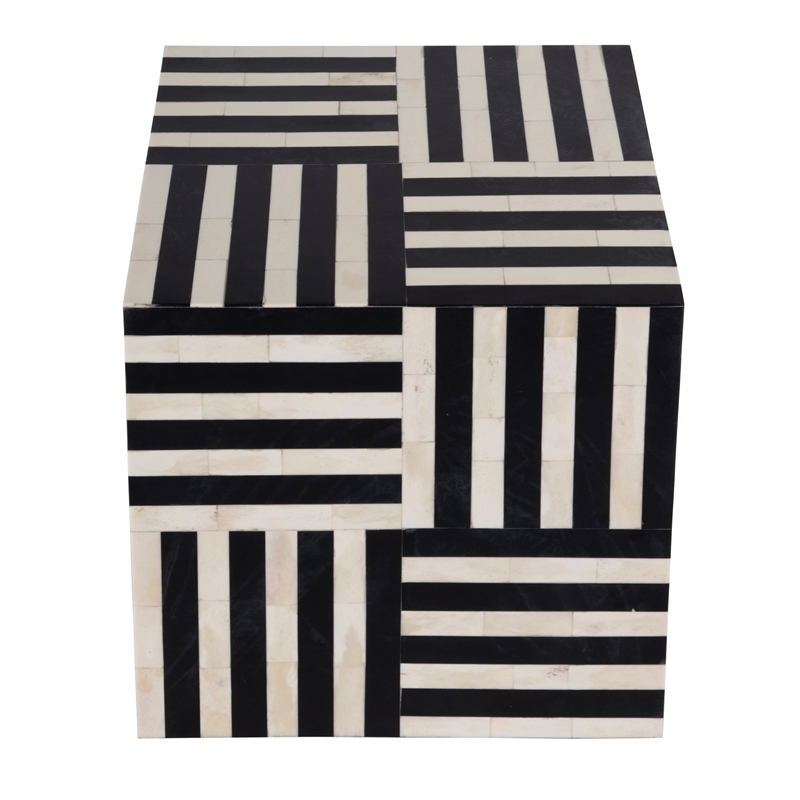 Pemberly Row Contemporary Square Bone In-Lay End Table-Black