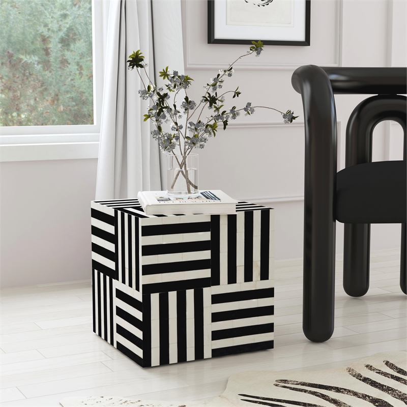 Pemberly Row Contemporary Square Bone In-Lay End Table-Black