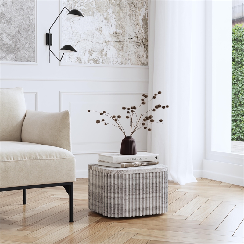 Pemberly Row Contemporary Rectangular Marble Side Table-Gray