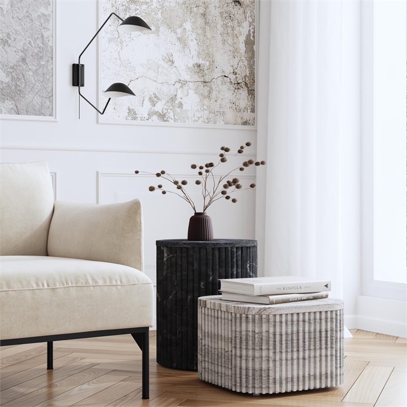 Pemberly Row Contemporary Rectangular Marble Side Table-Gray