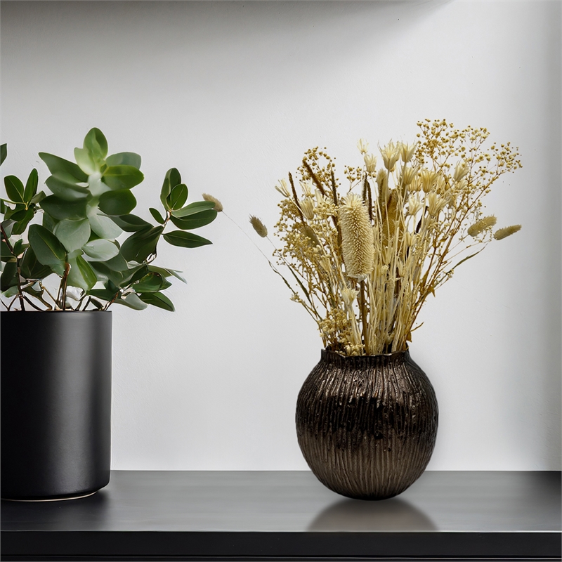Pemberly Row 8 Inch Tall Decorative Handmade Aluminum Flower Vase in Bronze