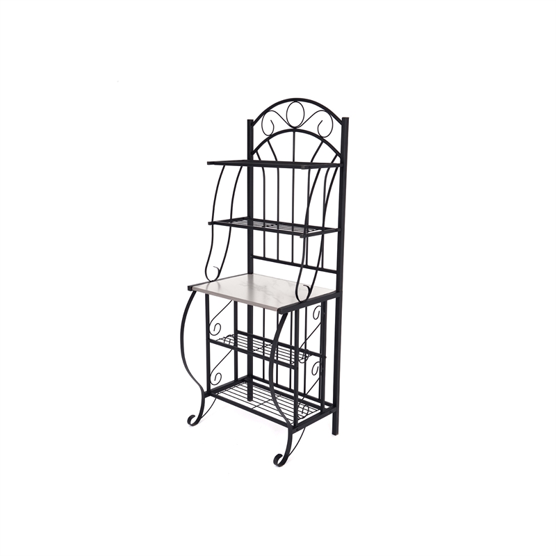 Pemberly Row Contemporary Baker's Rack with Faux Marble Shelf