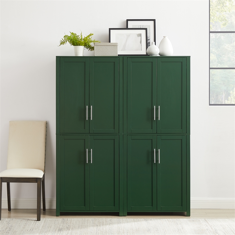 Pemberly Row Contemporary 2-Piece Kitchen Storage Pantry Set in Green