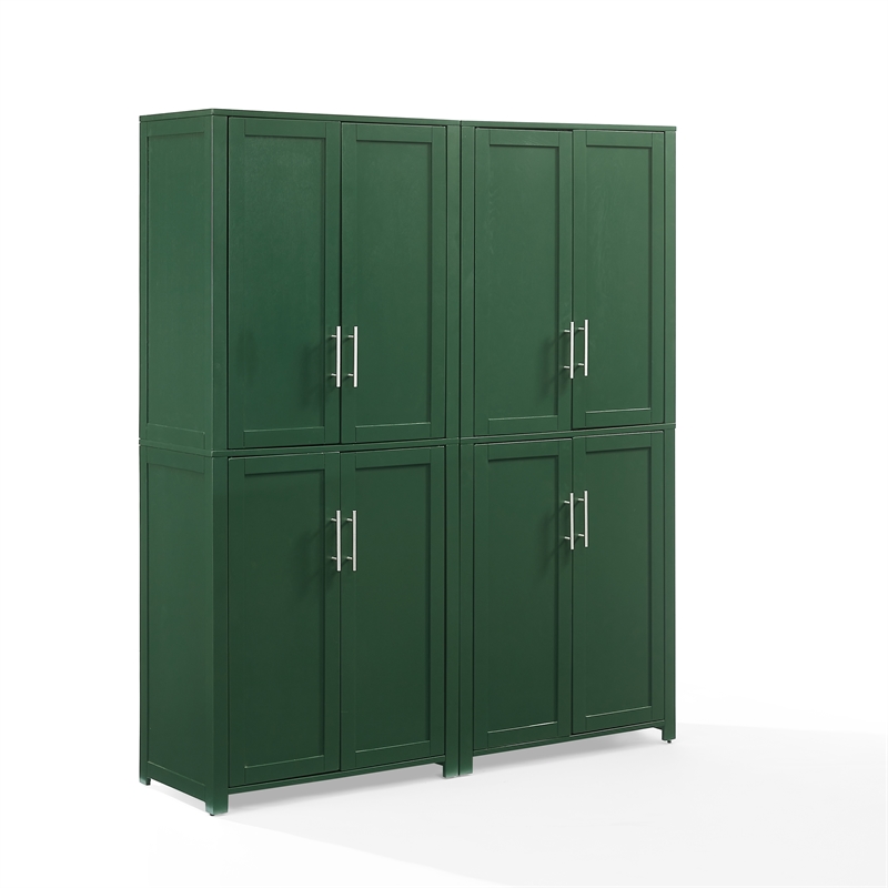 Pemberly Row Contemporary 2-Piece Kitchen Storage Pantry Set in Green