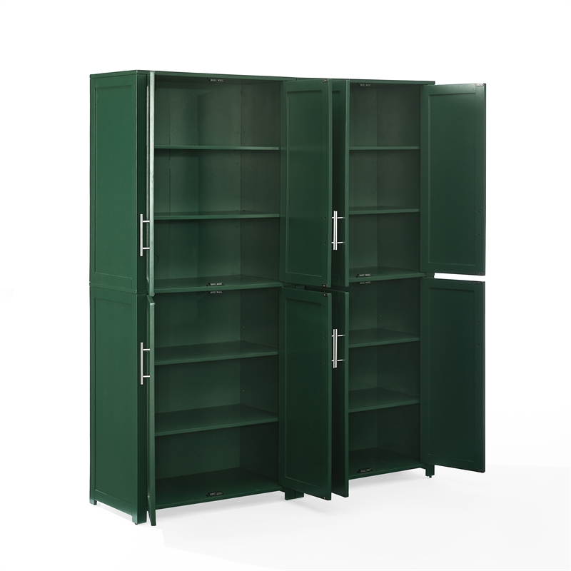 Pemberly Row Contemporary 2-Piece Kitchen Storage Pantry Set in Green