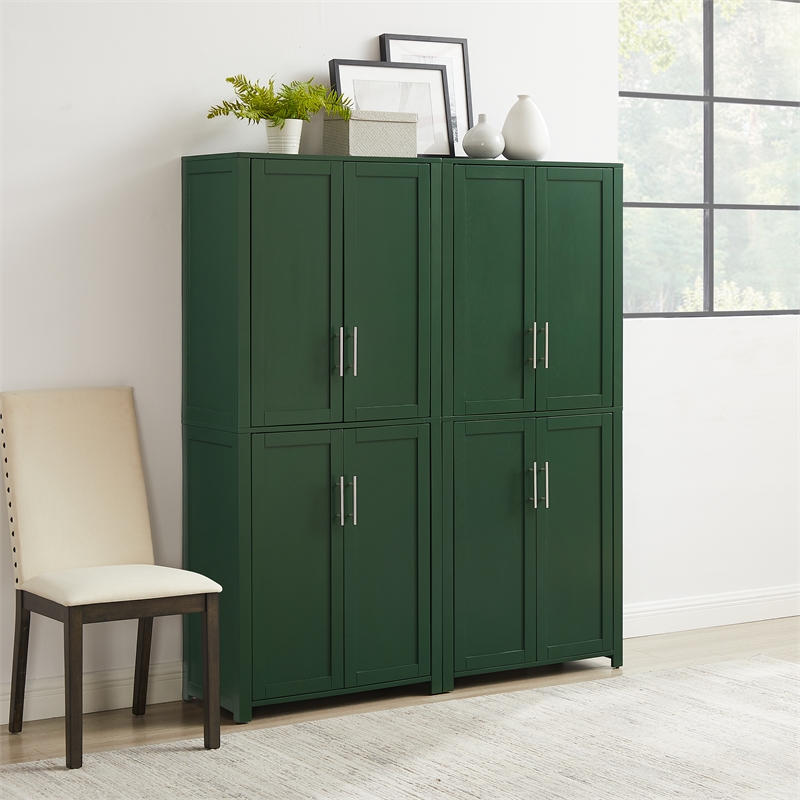 Pemberly Row Contemporary 2-Piece Kitchen Storage Pantry Set in Green